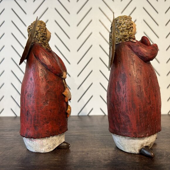 2 Curly Haired Angel Wing Figurines Red Robes Gold Heart Stars Christmas 6.5" - Picture 5 of 11